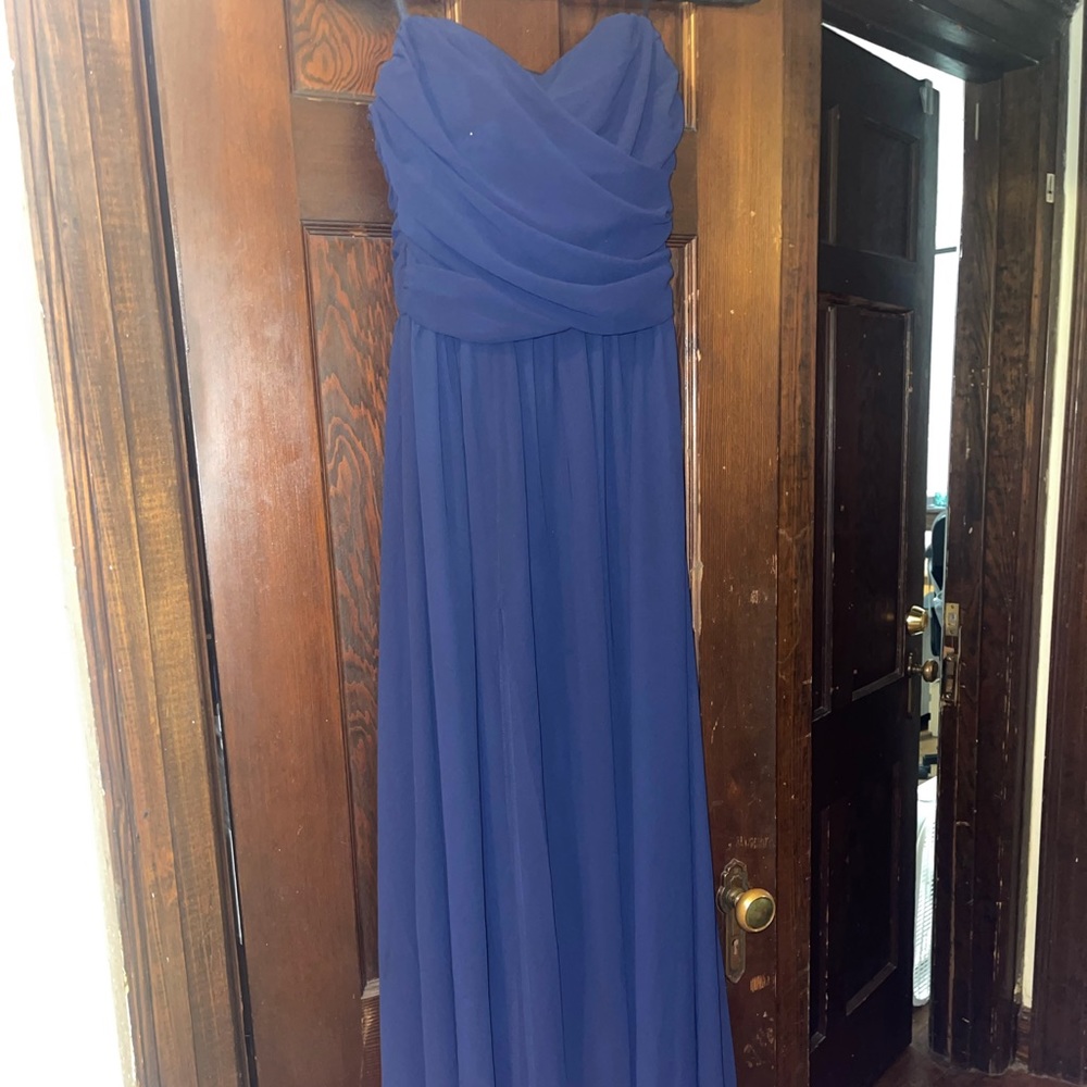 Lulus strapless navy blue gown with slit NWOT